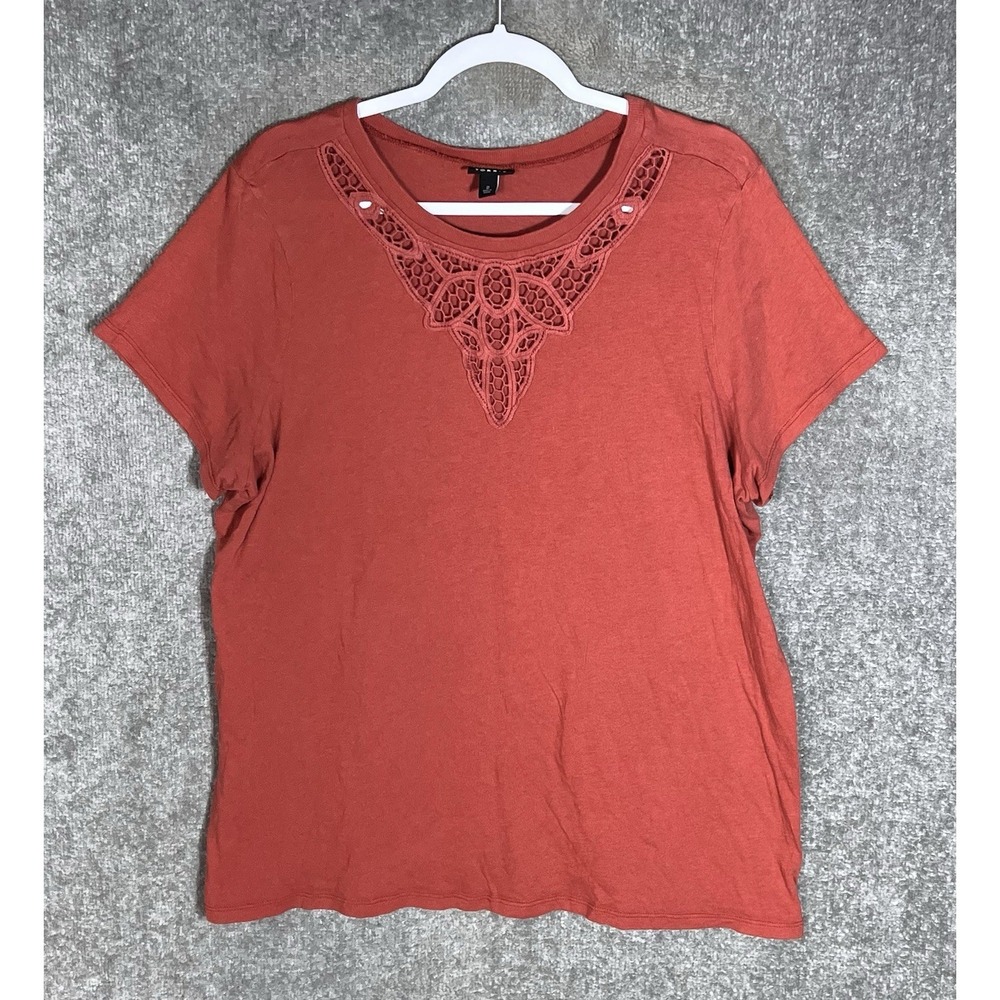 Torrid Hot Sauce Crochet Neckline Tee Shirt Top Womens Size‎ 2X Red Short Sleeve